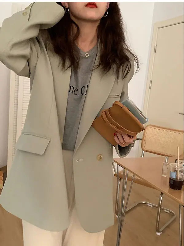 Women's 2025 SS FW Brown Double Breasted Loose Blazer Korean Trendy Casual Workwear Slimming Chic Fashion Internet Hot Jacket