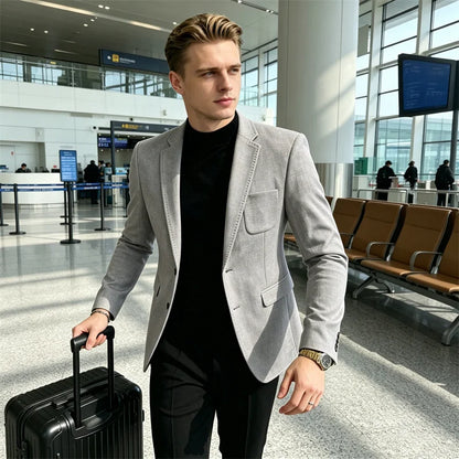 Mens Blazer Linen Blend Notched Lapel 1 Button Slim Fit Stitched Edge Patch Pockets Business Casual Daily Soft Breathable Jacket