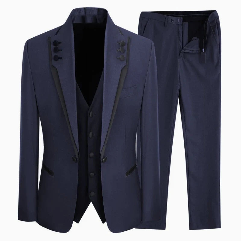 Men Suit 3 Piece Gray Single Button With Black Ruffle For Wedding Groom Banquet Birthday Work Tuxedo Jacket Vest With Pants