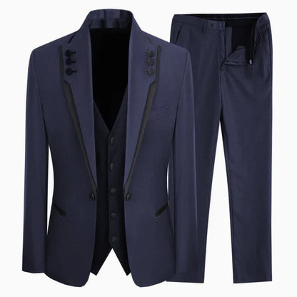 Men Suit 3 Piece Gray Single Button With Black Ruffle For Wedding Groom Banquet Birthday Work Tuxedo Jacket Vest With Pants