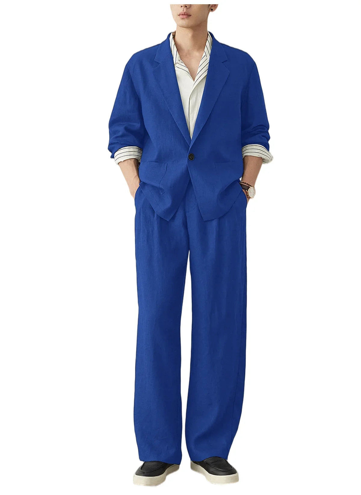Men's Linen Blazer Suit Set Lightweight Breathable Casual Jacket Business Vacation Party Wedding Spring Summer Autumn Daily Wear