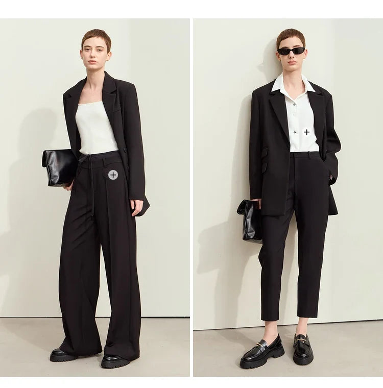Blazers For Women 2026 Autumn New Black Jacket Notched Double Buckle Loose Mid-length Office Lady Versatile Jackets12453040