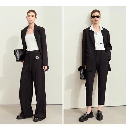 Blazers For Women 2026 Autumn New Black Jacket Notched Double Buckle Loose Mid-length Office Lady Versatile Jackets12453040