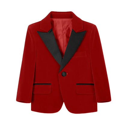 New Autumn Boys Handsome Velvet Jacket For School Performance High Quality Peak Lapel Kids Blazer Banquet Party Wear 2-20T
