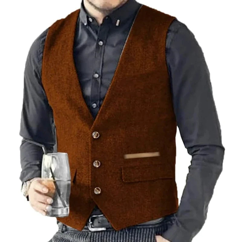 Men's Formal Vest Single Breasted Tweed Herringbone for Weddings & Banquets