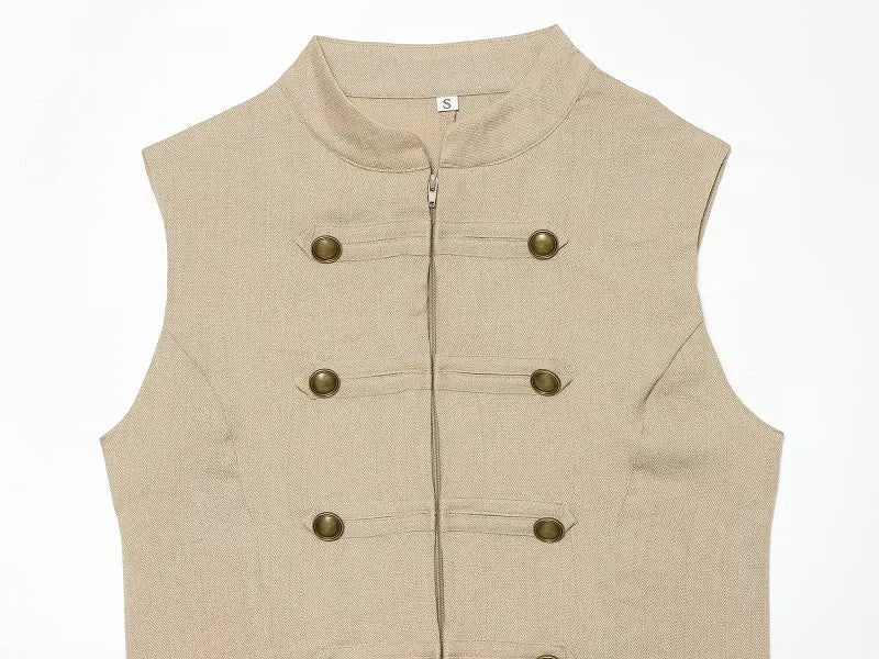 Button Up Vest Tops For Women Sleeveless Office Wear Khaki Crop Black Top Slim Fit Casual Waistcoat Top Zip Up Women’s Tops