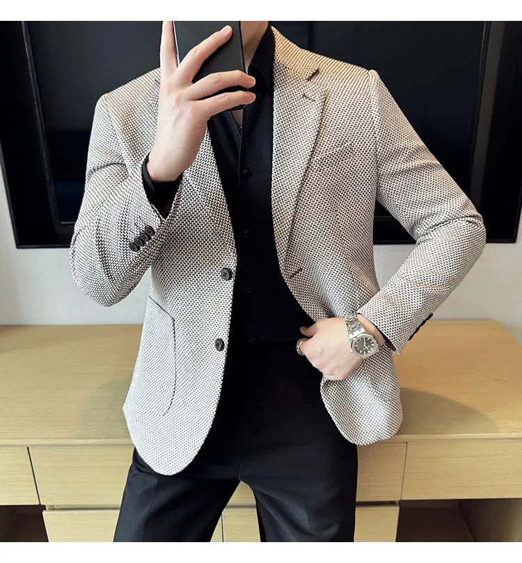 New Lmitation Linen Woven Slim Fit Suit Jacket Men Fashion Casual Business Blazers Wedding Social Party Dress Coats 4XL-M
