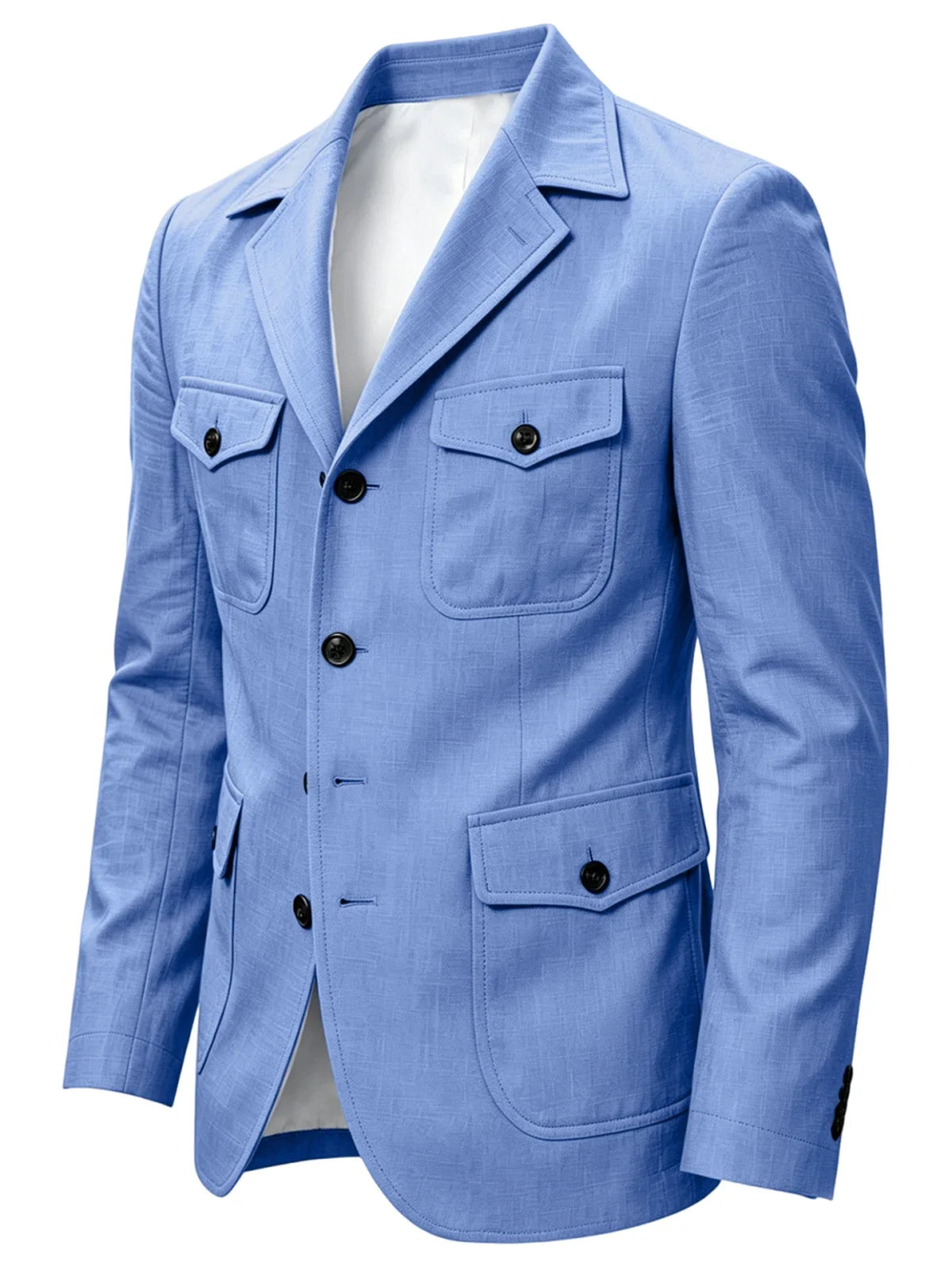 Men's Linen Safari Blazer Four Flap Pockets Slim Soft Jacket Casual Business Coat For Street Outdoor Vacation Party Daily Travel