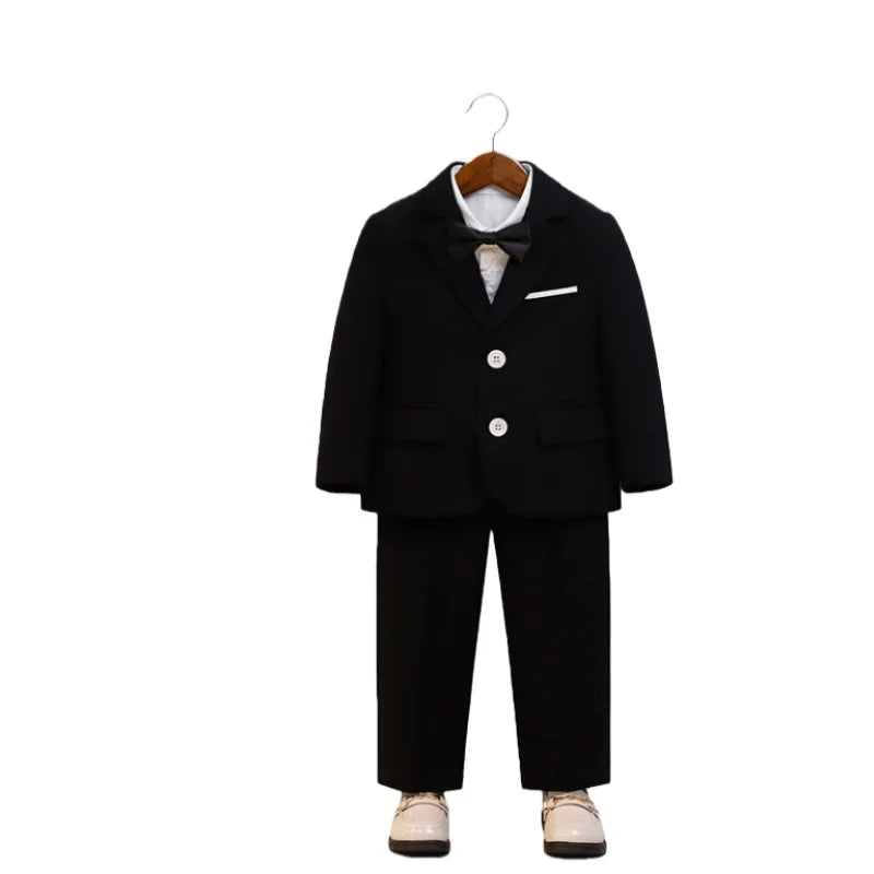 Kids 4Pieces Cerenmony Suit Set With Jacket Vest Pants Bowite Flower Boys Wedding Dress Children Birthday Photography Outfit