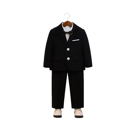 Kids 4Pieces Cerenmony Suit Set With Jacket Vest Pants Bowite Flower Boys Wedding Dress Children Birthday Photography Outfit
