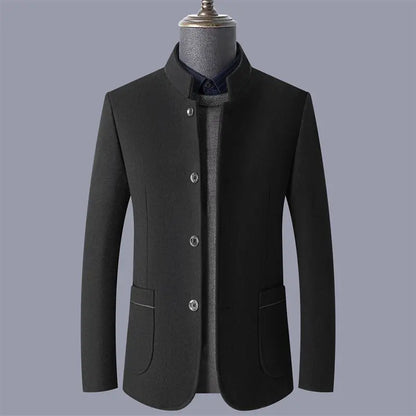 Autumn and winter woolen coats, men's young and middle-aged woolen jackets, stand-up collar woolen overcoats