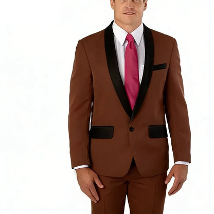 Slim Fit Solid Men's 2-Piece Tuxedo Shawl Lapel One Button Business Wedding Prom Groom Suit Jacket And Pants Set Men Clothing