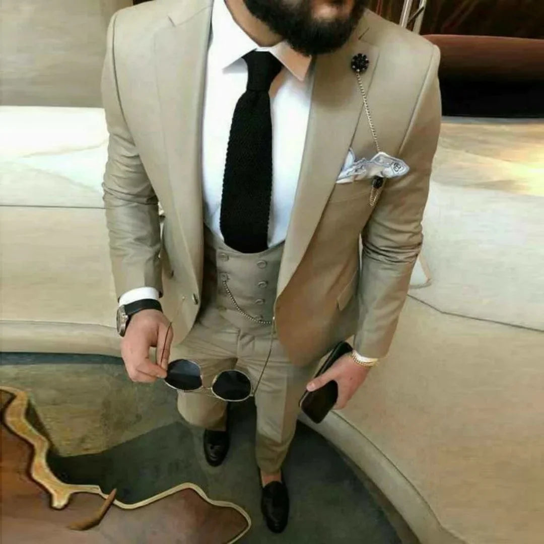 Slim Fit Groom Tuxedo Wedding Men's Suit Notch Lapel Three-Piece Gentle Groomsmen Blazers Male Jacket Costume