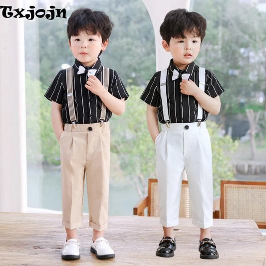 2026 New Summer Comfortable Kids Overalls Sets 4 Pieces Performance Costumes Children's Fashionable Jumpsuit For Graduation