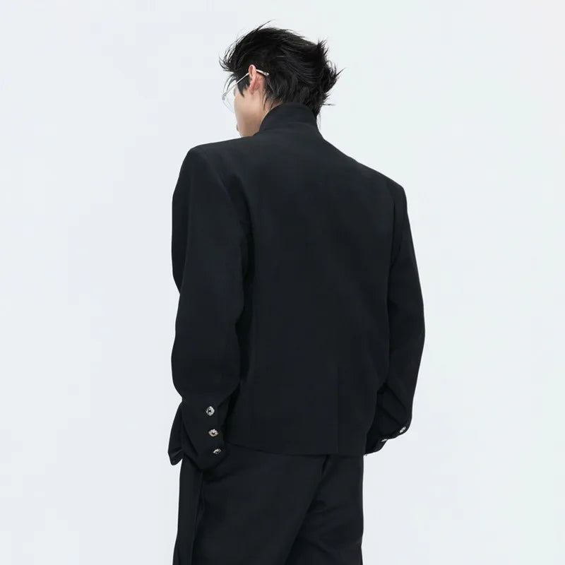2026 Spring Patchwork Design Cross Collar Solid Color Casual Jacket Men Fashion Elegant Temperament Straight Pants JY6553