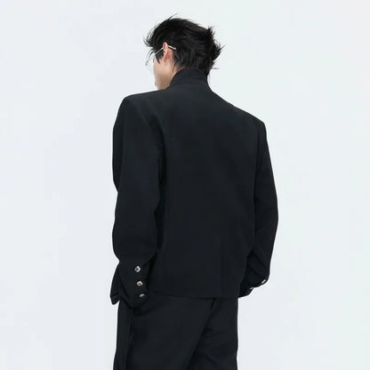 2026 Spring Patchwork Design Cross Collar Solid Color Casual Jacket Men Fashion Elegant Temperament Straight Pants JY6553