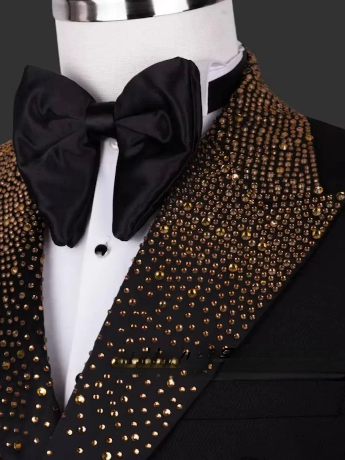 Men's 2-Piece Suit Set Golden Beads Slim Fit Double Breasted Groom Wedding Tuxedo