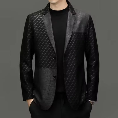 Men's Slim Fit Sheepskin Leather Blazer – Smart Casual Single Breasted Suit Jacket
