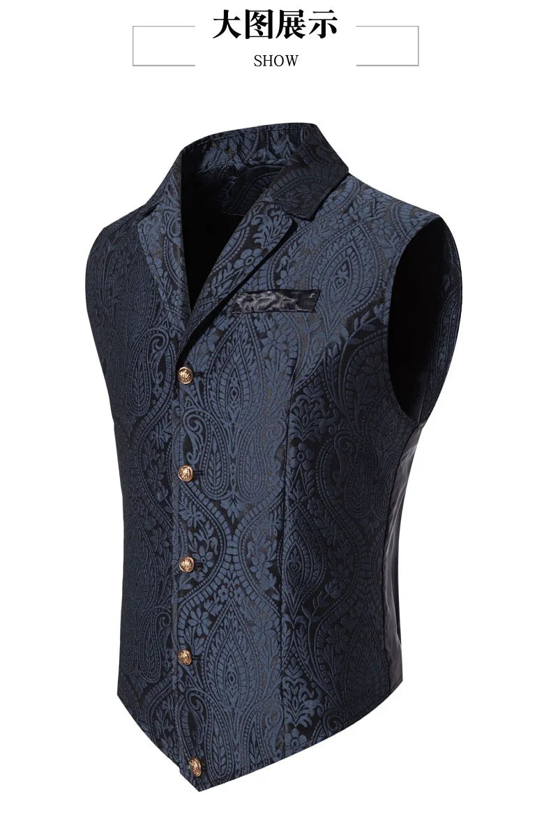 Men's Suit Vest Jacquard Smart Casual Single Breasted Slim Fit Waistcoat