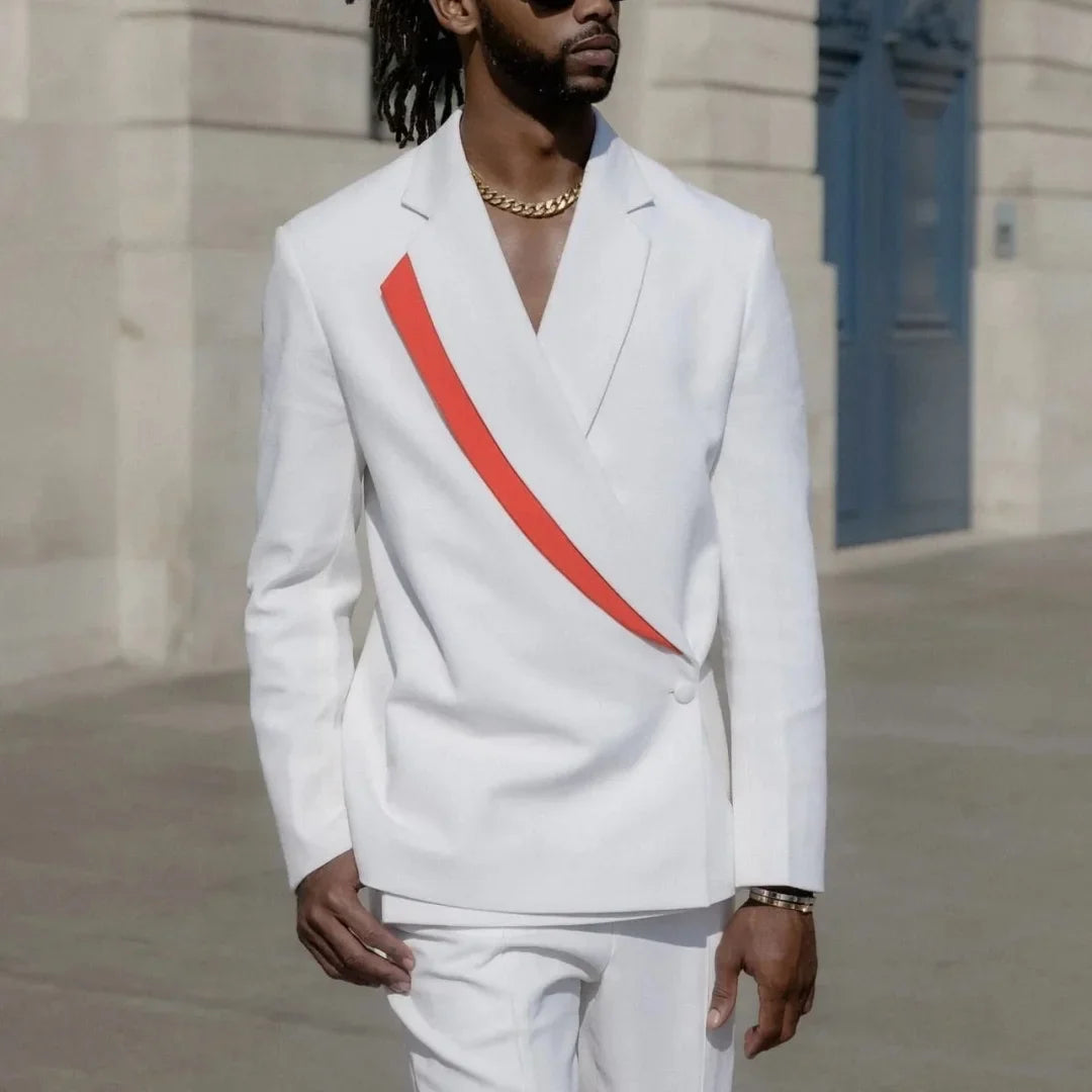 Hip Hop Men's Casual Slim Fit Suit Blazer Double Breasted Notched Lapel Two Piece Jacket Pants Set Terno Masculino