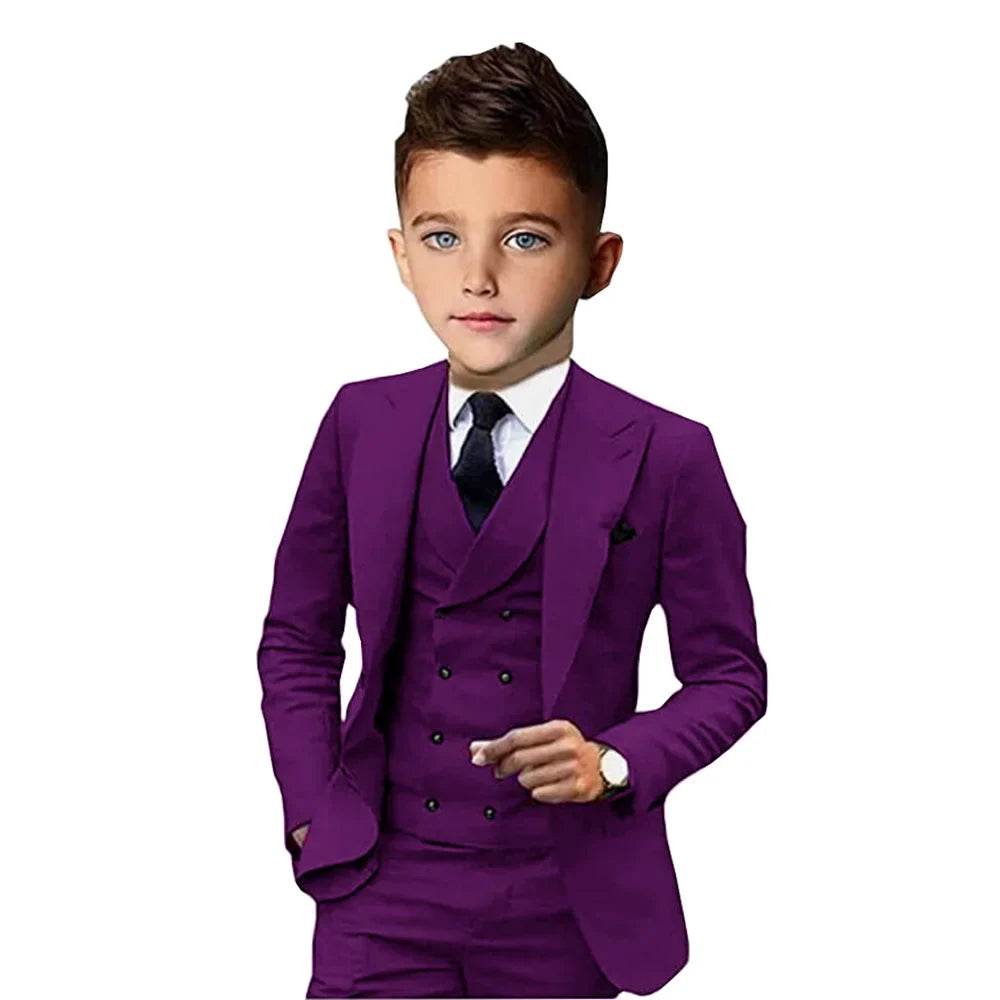 Formal Peak Lapel Kids Suits 3 Pieces Birthday Party Wear,Elegant Smart Boys Suit Set Piano Performance Outfit 2-20T