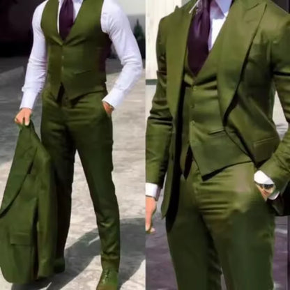 Men's 3-Piece Suit Set Slim Fit Single Breasted Formal Blazer Vest Pants for Wedding Banquet