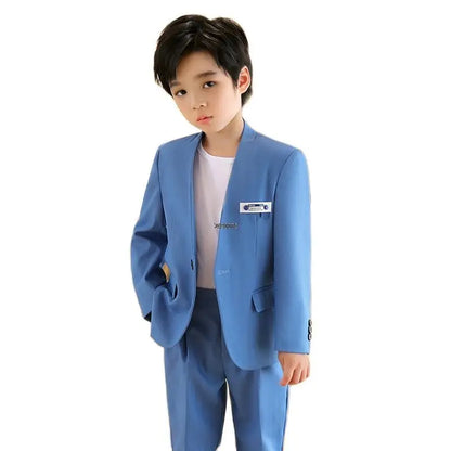 Boys Formal Suit Set Kids Wedding Tuxedo Jacket Pants Blue Ceremony Outfit