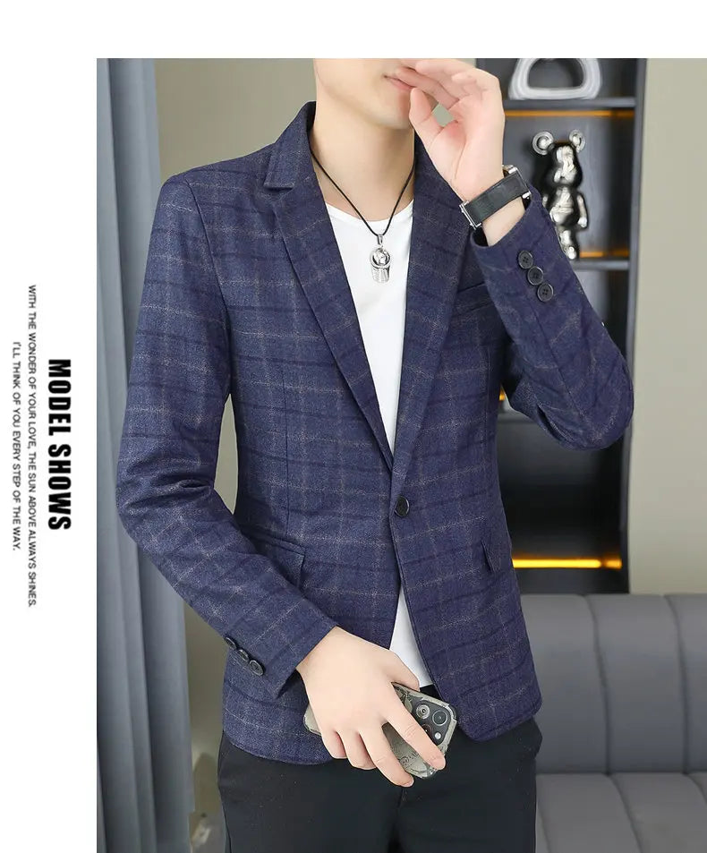 2026 Blazer Outdoor Men's Checked Fashion Business Trend Wedding Slimming Gentleman Casual Korean Travel High Formal Wear Blazer