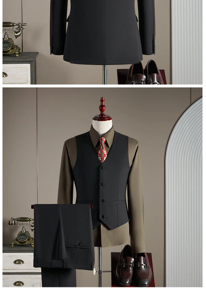 Men's Wool Blend Three-Piece Suit – Slim Fit British Style for Weddings & Formal Occasions