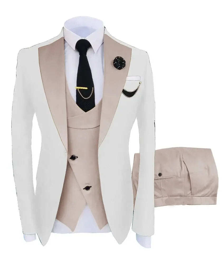 Men Coat Business Formal Slim Fit Suit Costumes Pour Homme Set Party Vest Pants Wedding 3pcs Blazer Verde Hombre Terno Masculino