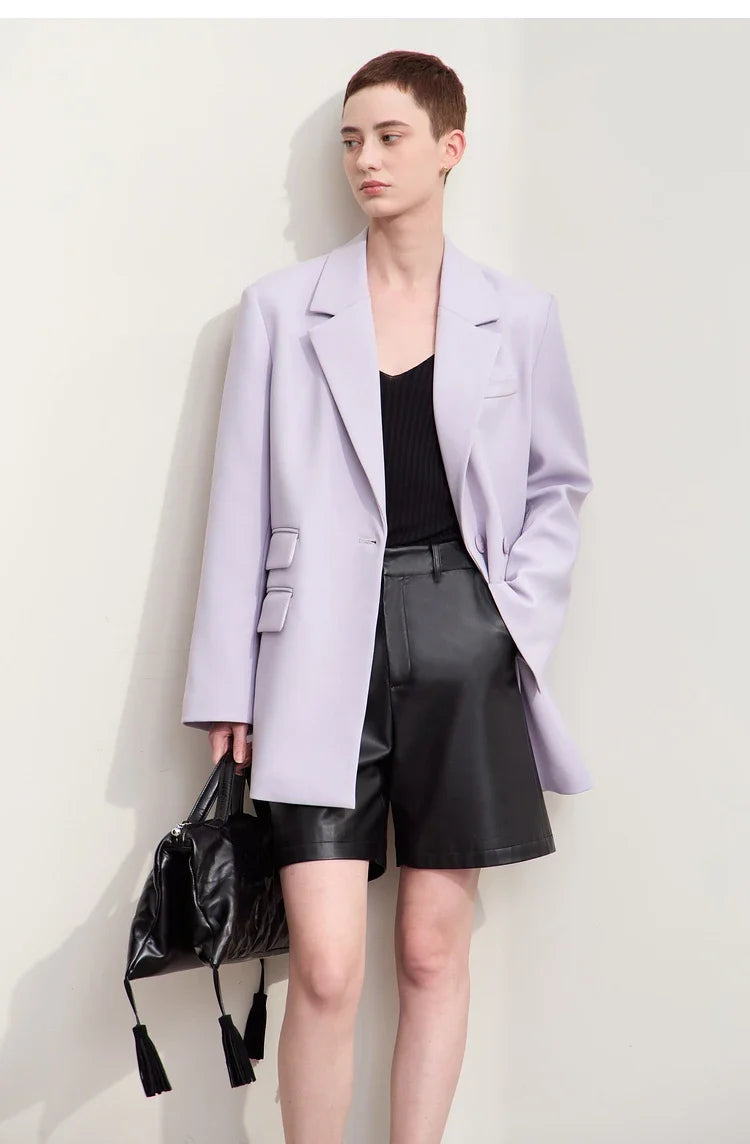 Blazers For Women 2026 Autumn New Black Jacket Notched Double Buckle Loose Mid-length Office Lady Versatile Jackets12453040