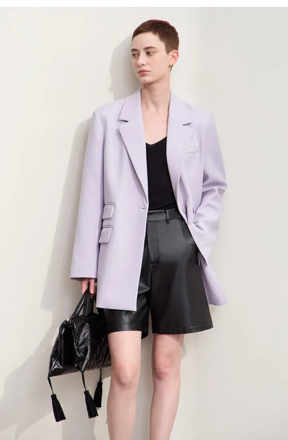 Blazers For Women 2026 Autumn New Black Jacket Notched Double Buckle Loose Mid-length Office Lady Versatile Jackets12453040