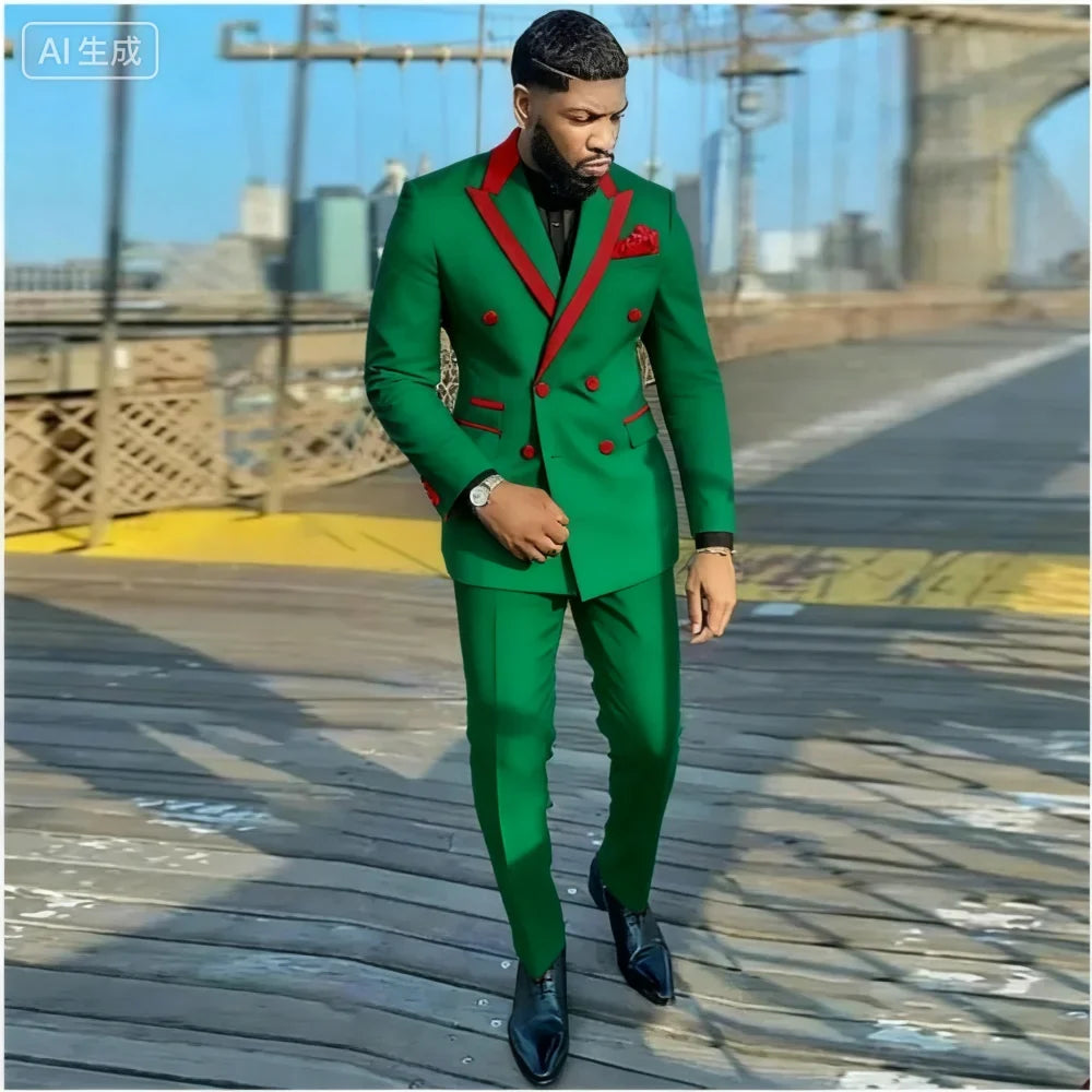 Men's Double-breasted Tailored Tuxedo White Personalized Peak Lapel Slim Fit Groomsmen Smoking Suit Casual Outfit Set