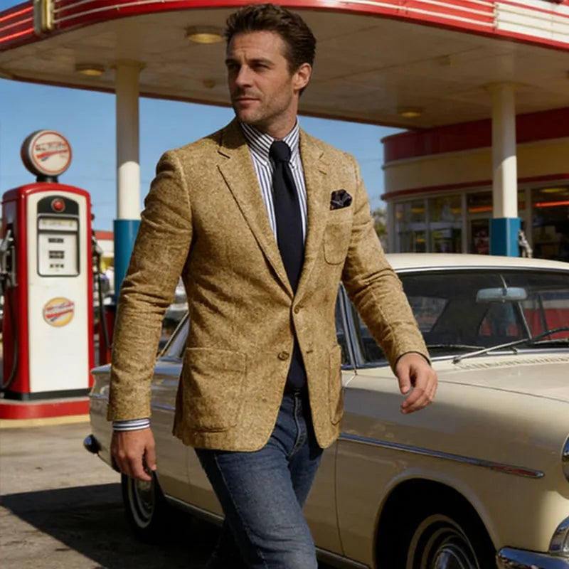 Men's Wool Blend Slim Fit Blazer Single-Breasted Lapel Jacket for Business and Formal Occasions