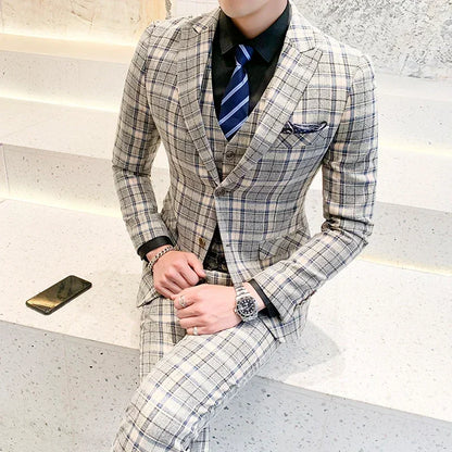 Men's 3-Piece Suit Slim Fit Single Breasted Wedding Business Blazer Set – Orange Red, Matcha Green, Light Yellow