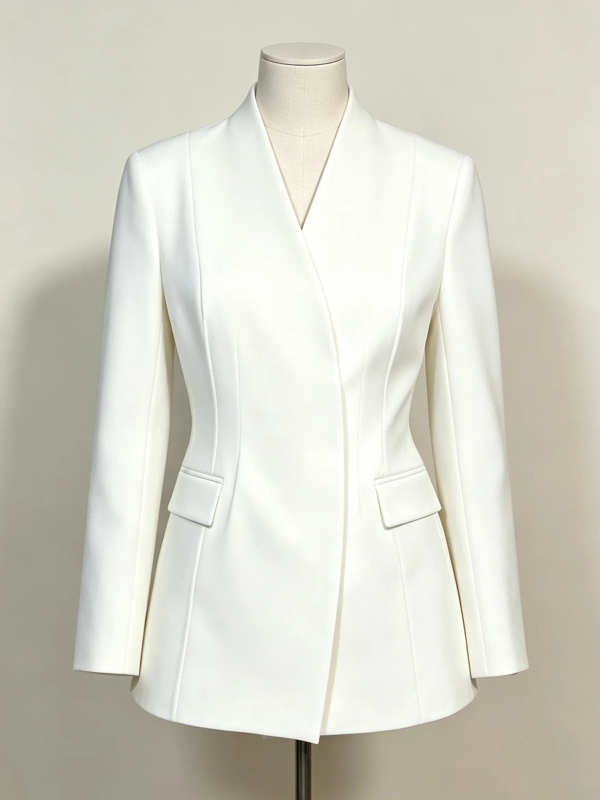 2026 New Women V Neck Blazer No Lapel Waist Shaping Suit Jacket Elegant Office Formal Outerwear 5 Colors