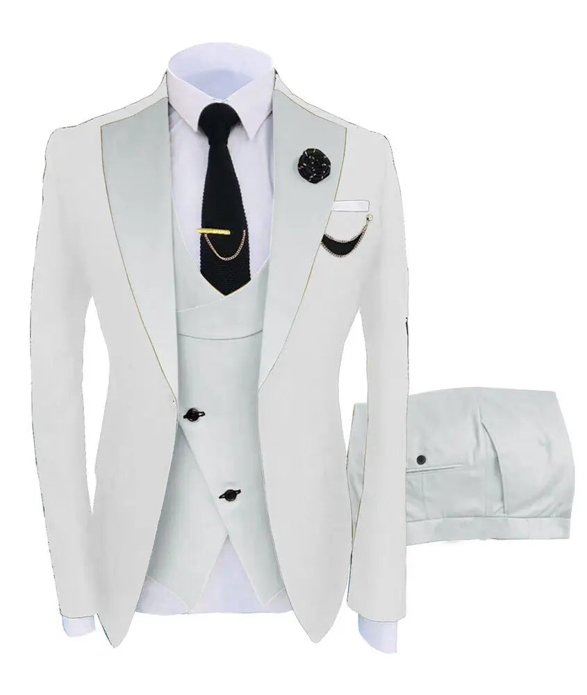 Men Coat Business Formal Slim Fit Suit Costumes Pour Homme Set Party Vest Pants Wedding 3pcs Blazer Verde Hombre Terno Masculino