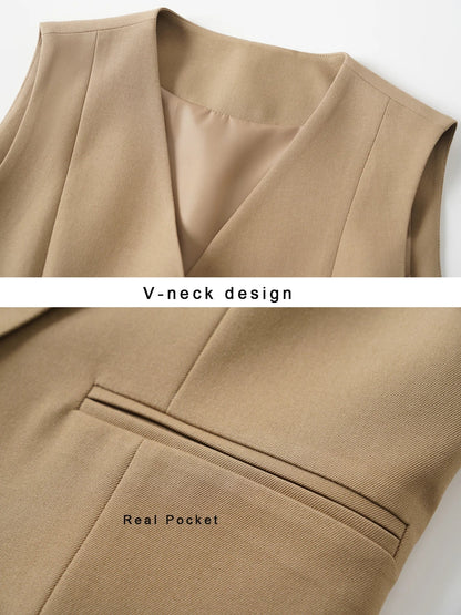 Short V-Neck Suit Vest for Women, Spring and Autumn Slant-Buttoned Top, Perfect for Office Wear and Versatile Vest