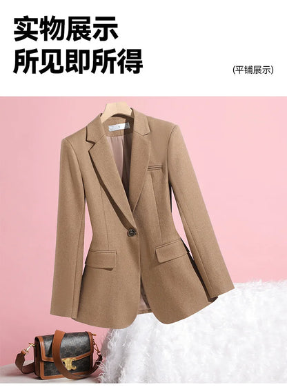 Elegant Solid Women's Blazer Long Sleeve Turn down Collar Slim Fit Office Jacket Single Button Spring Autumn Fashion