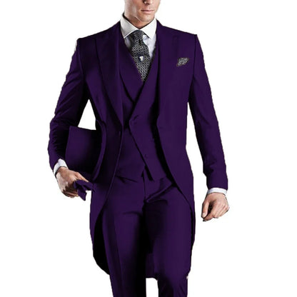 Men's Monochromatic Tuxedo Set Business Smoking Wedding Dress Blazer Jacket Vest Pants 3-Piece Suit for Formal Occasions