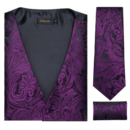 Men's Suit Vest and Tie Set – Single Breasted Waistcoat with Necktie and Pocket Square for Weddings and Business Events