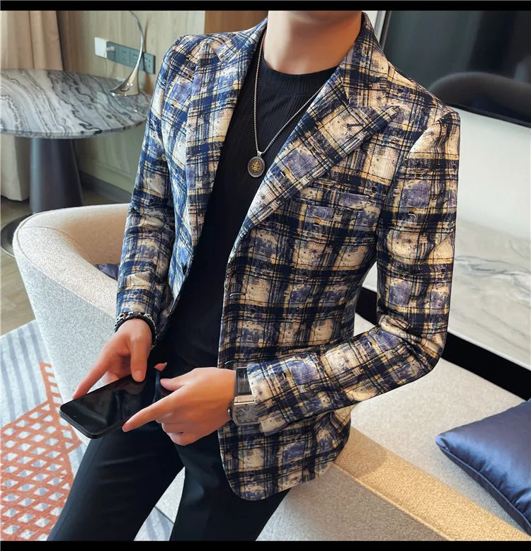 Autumn Winter Casual Suit Jackets Men's Korean Trendy Slim Handsome Wedding Business Blazer Streetwear Social Daily Dress Coat