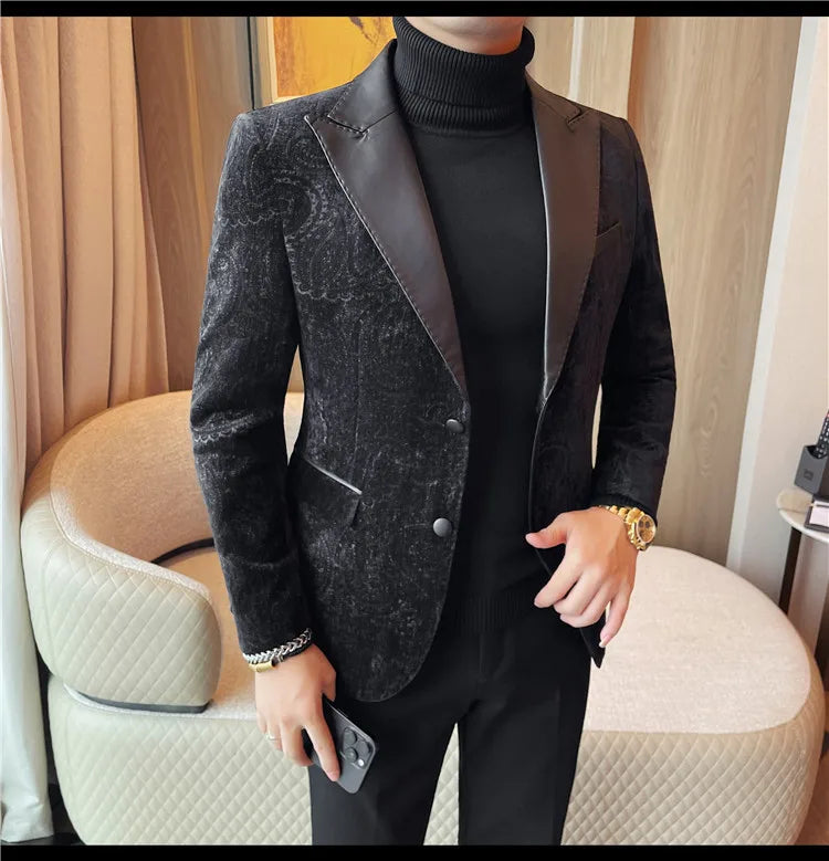 High-quality men's fashionable suit jackets, autumn and winter casual patchwork suits, new high-end patchwork suits