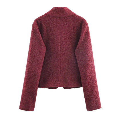 Women Christmas Red Winter Jacket Coat Vintage Teddy Coats Streetwear Long Sleeve Lamb Wool Jacket Outerwear 2000s Clothes 2025