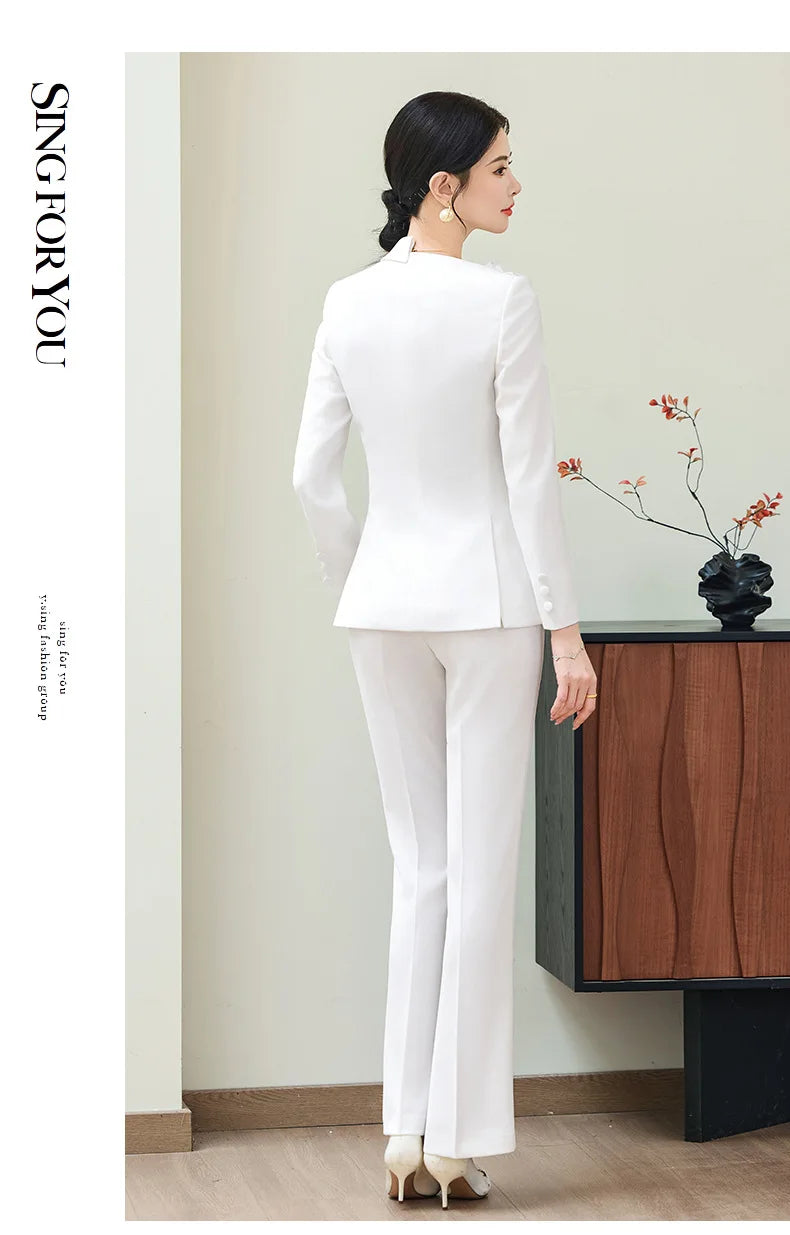 Spring Fashion Office Ladies Blazer and Pants Suit Formal Solid Color Women Jacket Trouser Women Business Work Wear 2 Piece Set