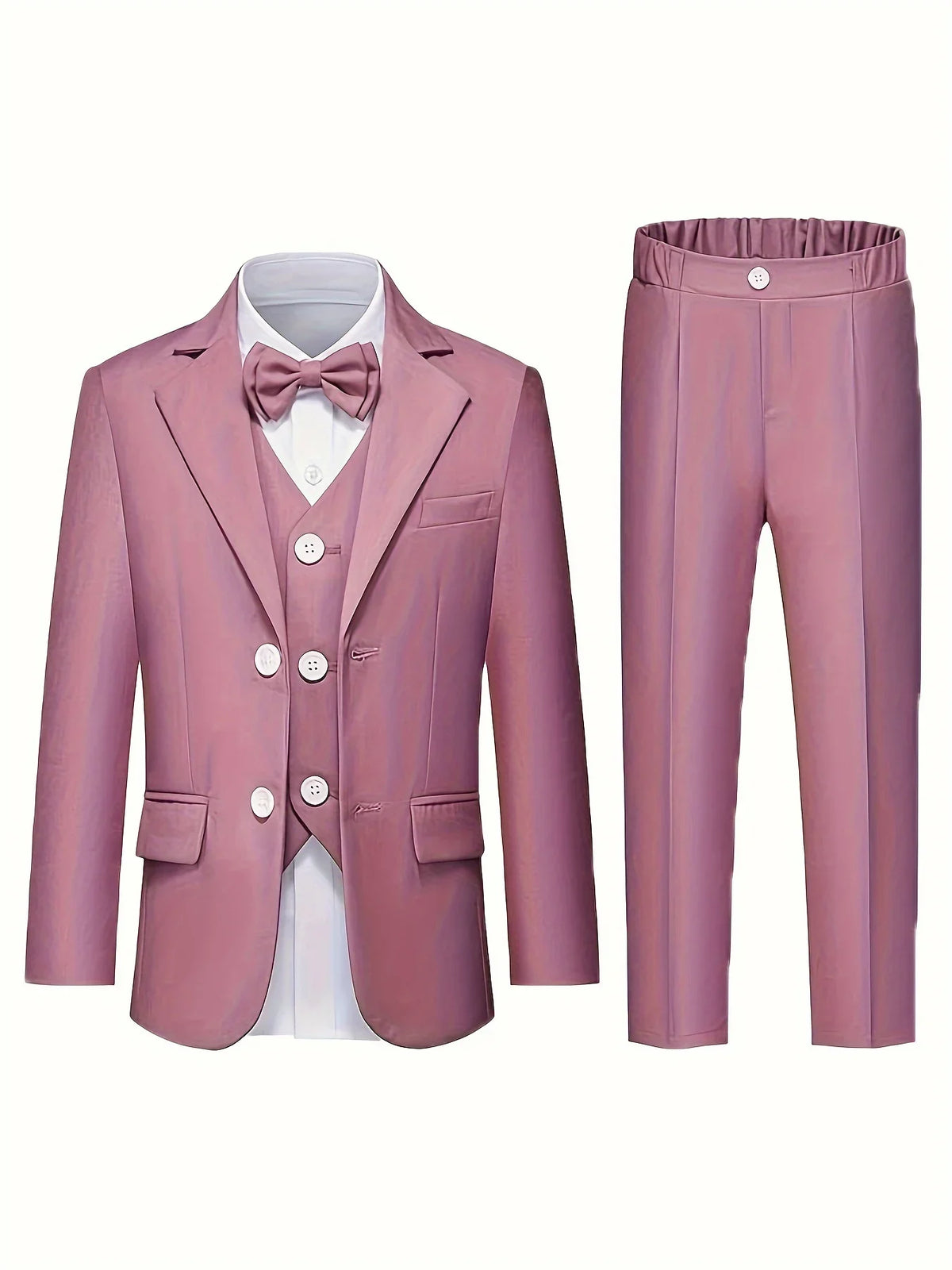 Prince Kids Wedding Party Dress Boys Performance Costome Children Red 4Pieces/Set Jacket Vest Pants Bowtie Photography Suit