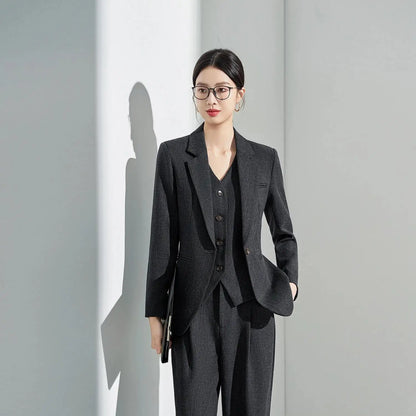 Formal Office Lady Slim Fit 2 Piece Suits Autumn Dark Brown Single Button Blazer And Pants Elegant Business Female Work Wear