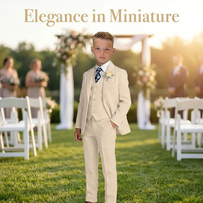 Boys 4-Piece Formal Suit Set – Single Breasted, Notched Collar, Wedding & Occasion Wear