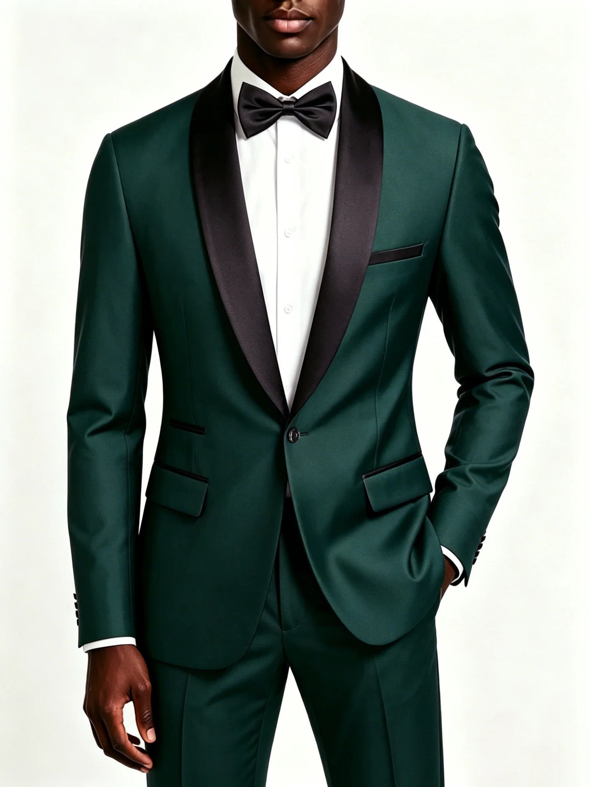 Men's 2-Piece Slim Fit Tuxedo Suit – Black Satin Shawl Lapel for Wedding, Prom & Formal Events