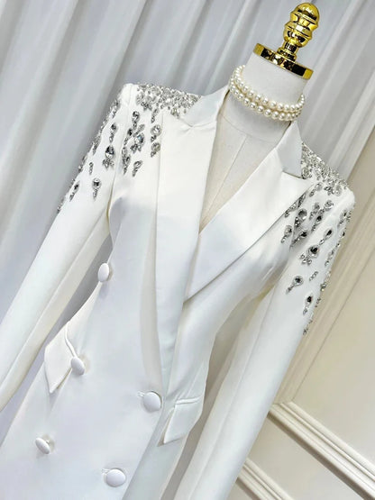 Women Beading Blazer Coat Double Breasted Full Sleeve Versatile High Street Style New Autumn 2026 Female Clothing 15KB5766